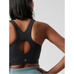 Athleta M ABC black Conscious Cut Out Crop tank top bra sleeveless gym fitness